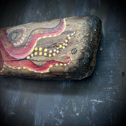 Hand Painted Driftwood Plaque - Octopus