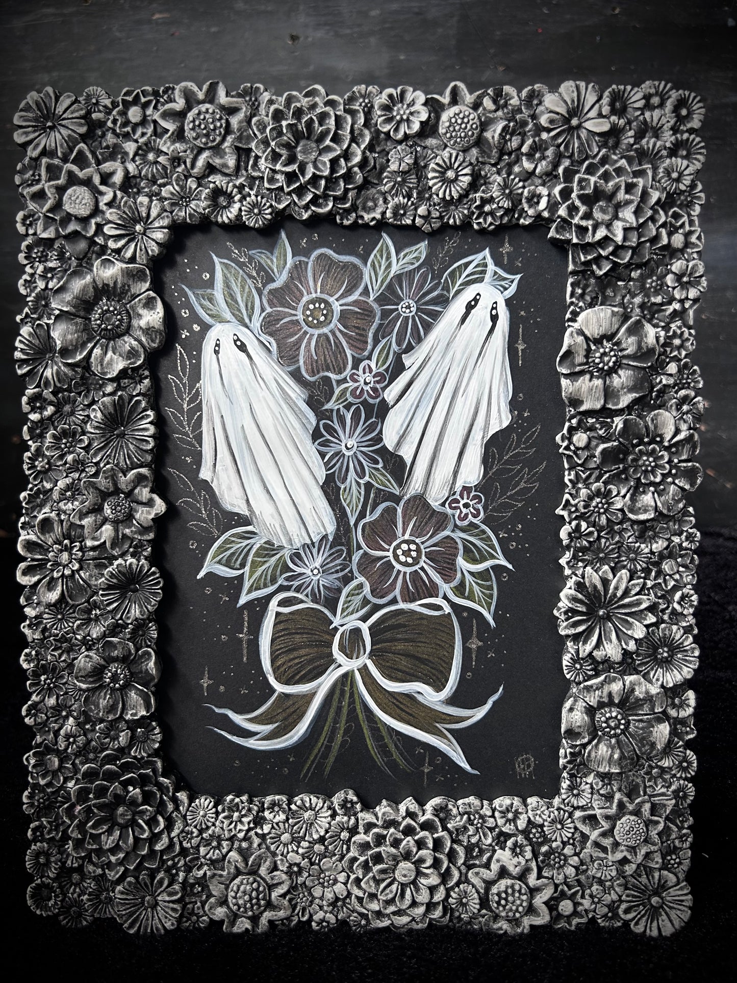 Original Framed Acrylic Painting  -  Ghostly Boo-quet
