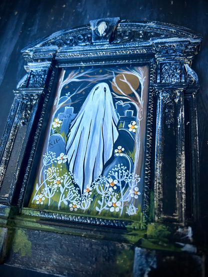 Original Framed Acrylic Painting  - Graveyard Ghost