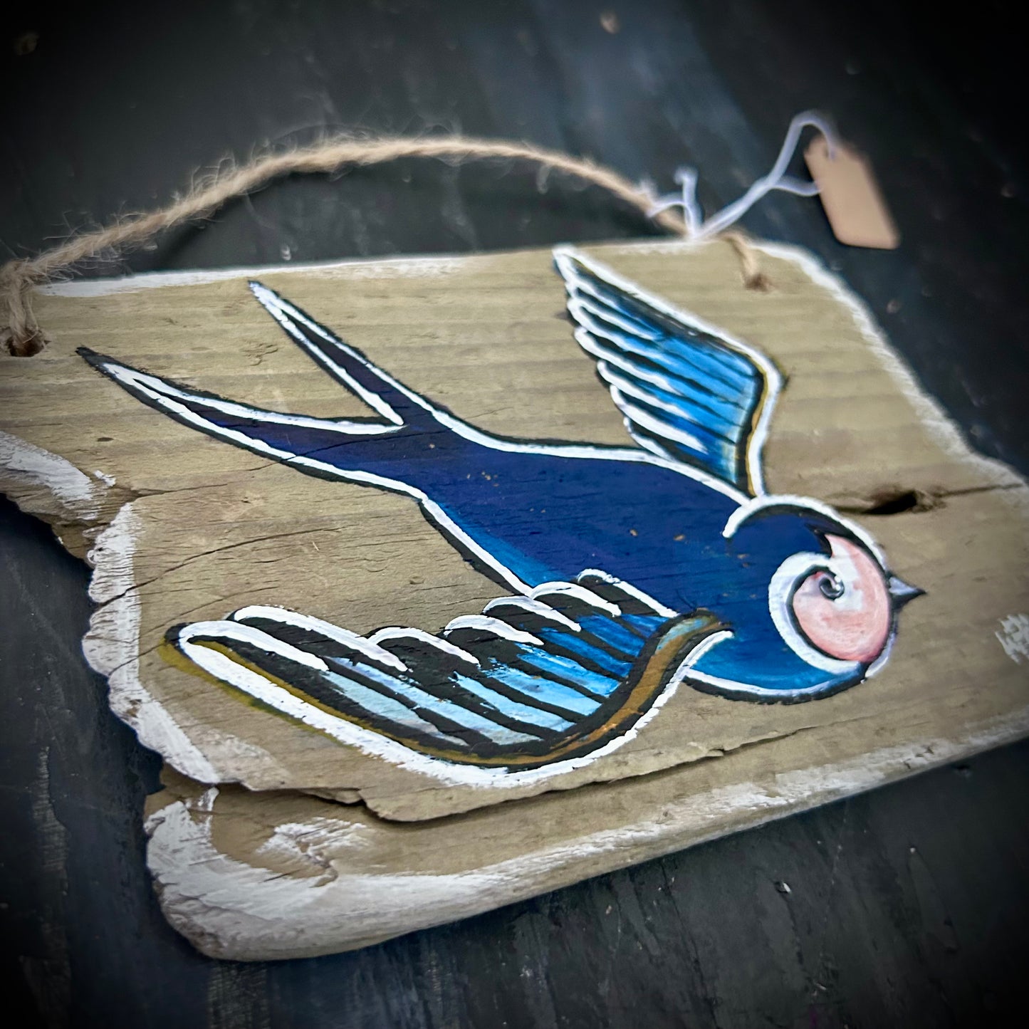 Hand Painted Driftwood Plaque - Swallow