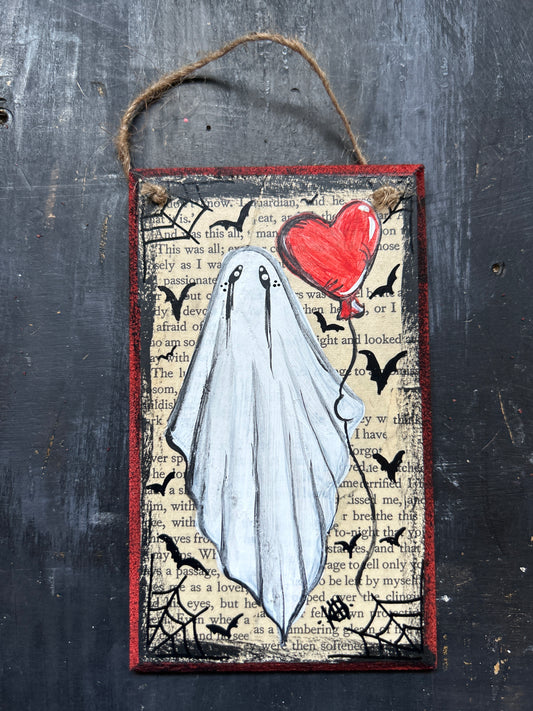 Original Acrylic Painting on Plaque - Valentines Ghost