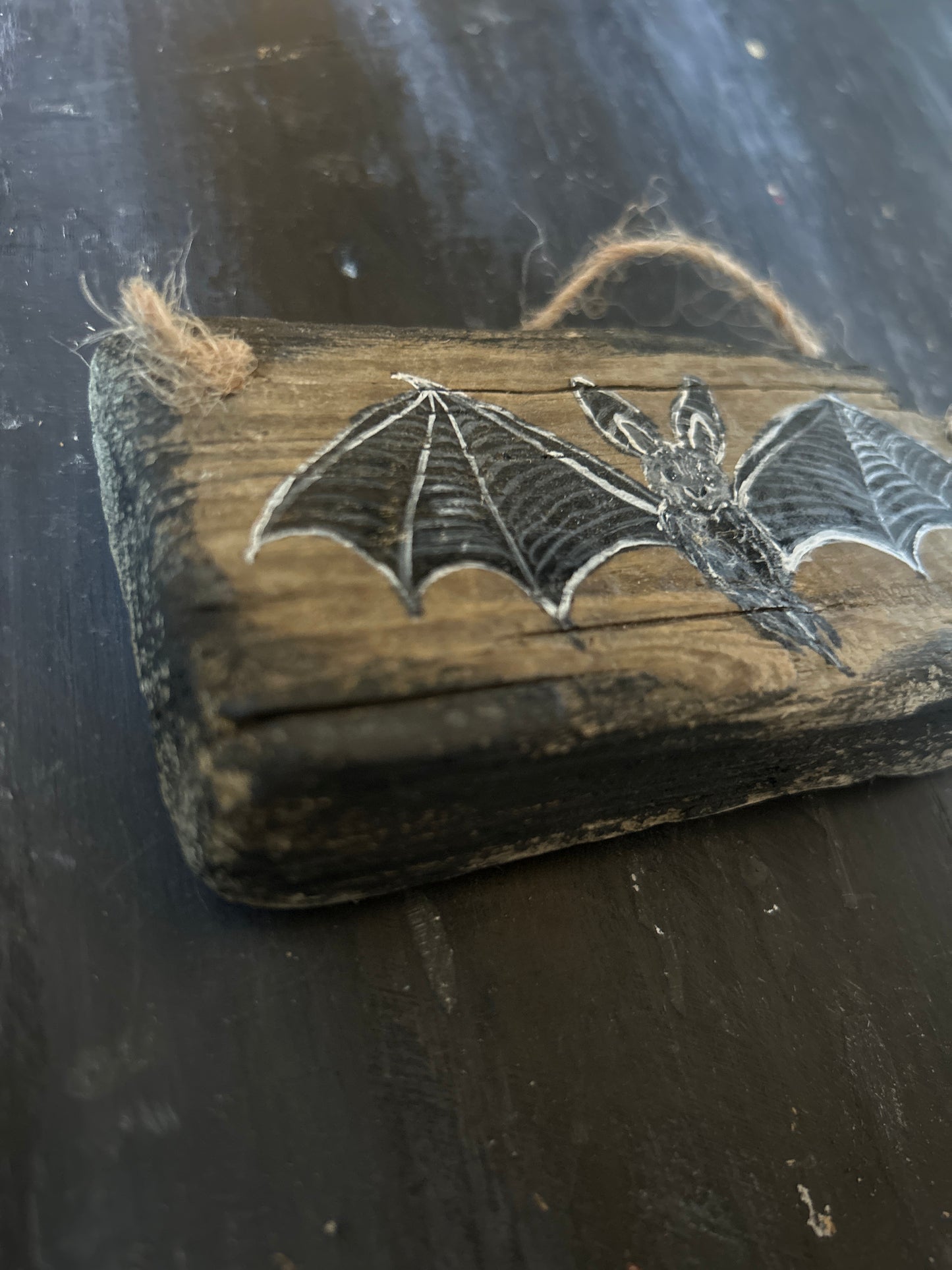 Hand Painted Driftwood Plaque - Bat