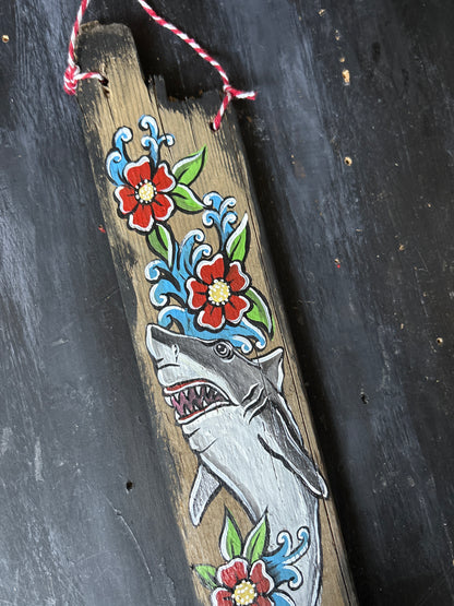 Hand Painted Driftwood Plaque - Shark