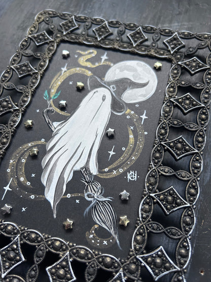 Original Framed Acrylic Painting - Broomstick Ghost