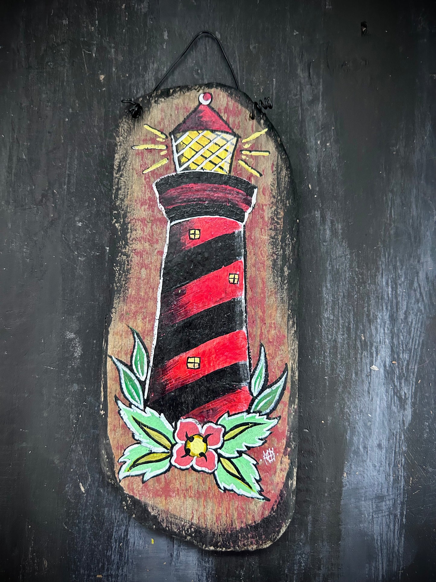 Hand Painted Driftwood Plaque - Lighthouse