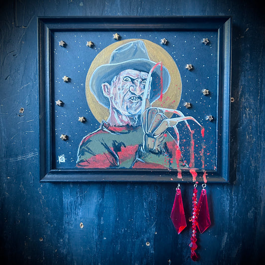 Original Acrylic Painting With Beaded Frame- Freddy Krueger - A Nightmare on Elm Street
