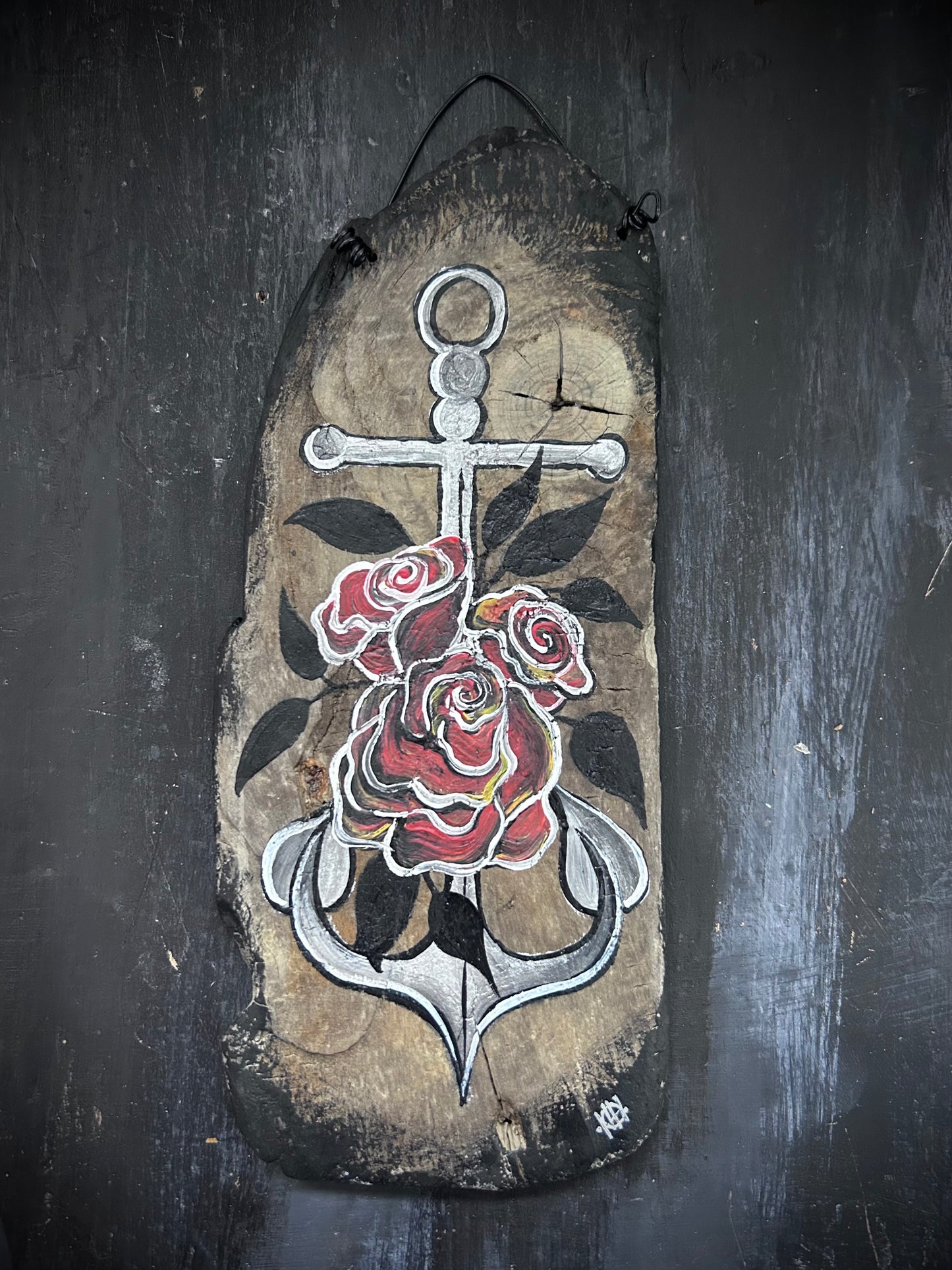 Hand Painted Driftwood Plaque - Anchor