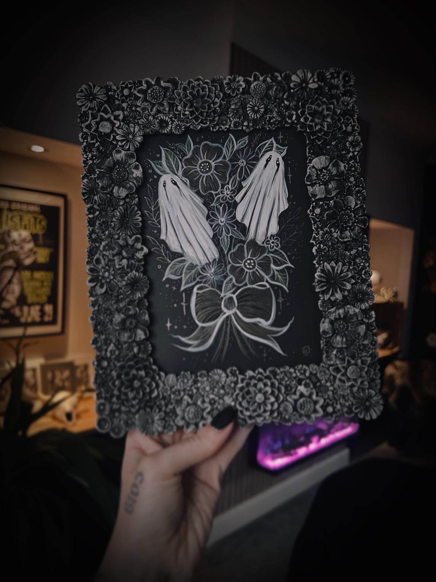 Original Framed Acrylic Painting  -  Ghostly Boo-quet