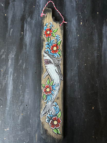 Hand Painted Driftwood Plaque - Shark